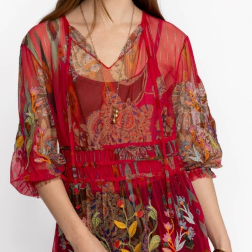 Johnny Was FEATHER LARK MESH BLOUSE